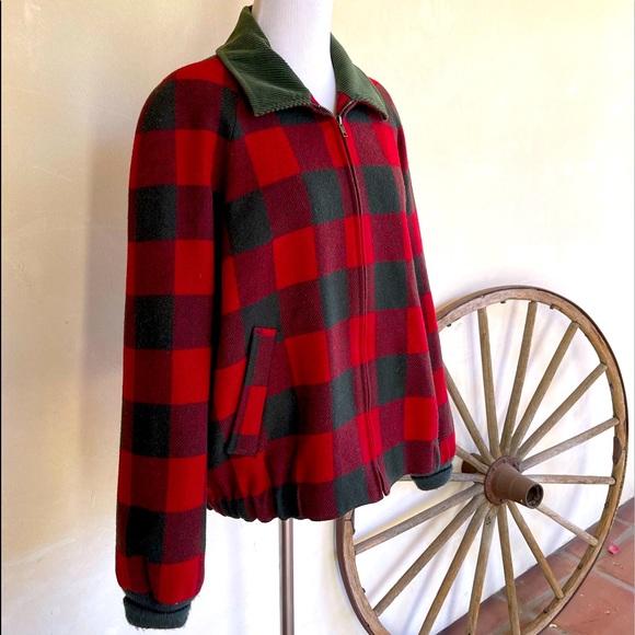 PENDLETON 100% Virgin Wool Beautiful Hunter Green Red Buffalo Plaid Jacket L USA - Picture 6 of 12